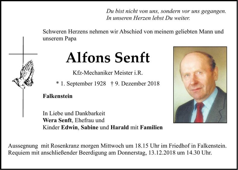 Traueranzeige Alfons Senft