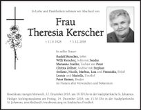 Traueranzeige Kerscher Theresia