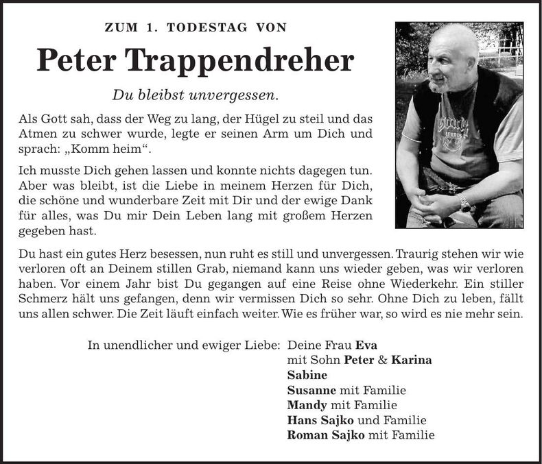 Traueranzeige Peter Trappendreher