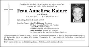 Traueranzeige Anneliese Kainer