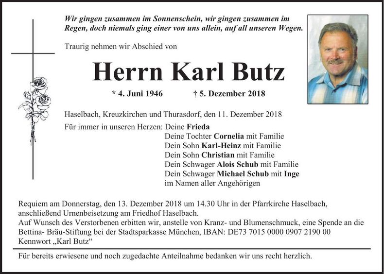Traueranzeige Karl Butz
