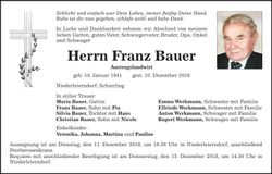 Traueranzeige Franz Bauer