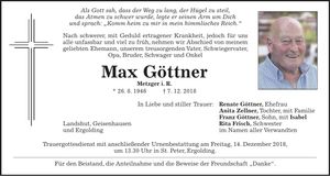 Traueranzeige Max Göttner