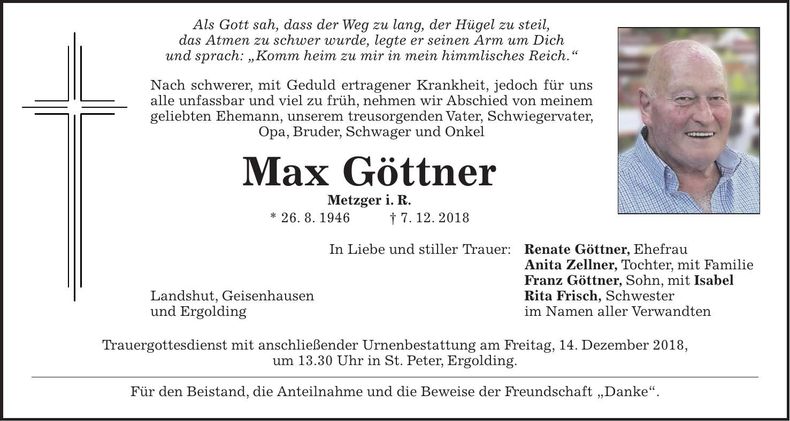 Traueranzeige Max Göttner