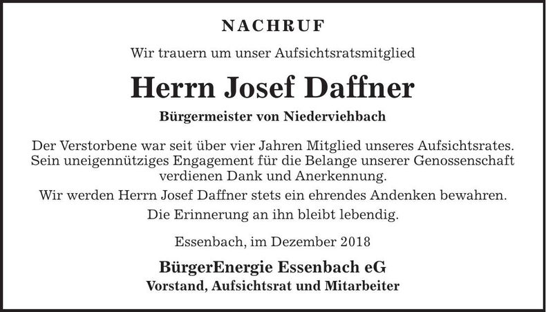 Traueranzeige Josef Daffner