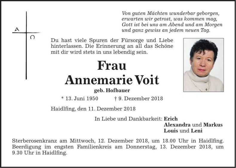 Traueranzeige Annemarie Voit