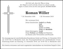 Traueranzeige Roman Willer