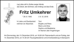 Traueranzeige Fritz Umkehrer