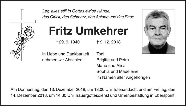 Traueranzeige Fritz Umkehrer