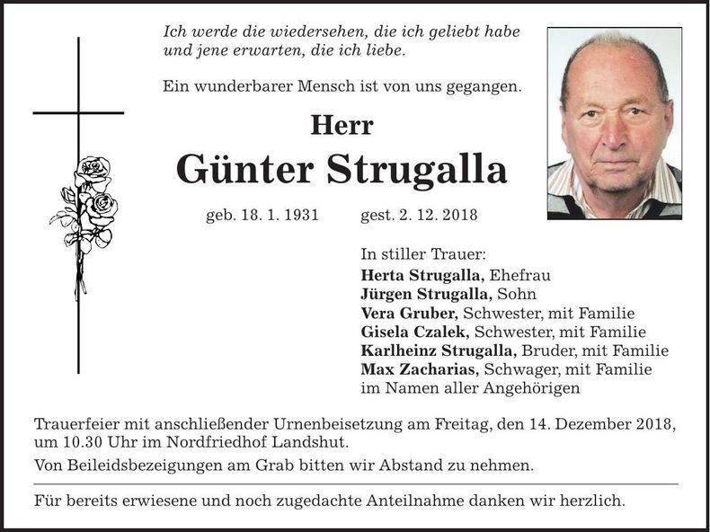 Traueranzeige Günter Strugalla