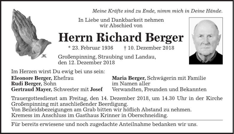 Traueranzeige Richard Berger