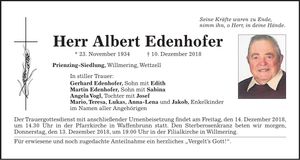 Traueranzeige Albert Edenhofer