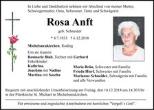 Traueranzeige Rosa Anft