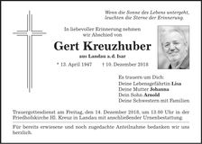 Traueranzeige Gert Kreuzhuber