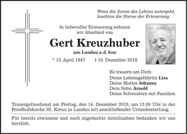 Traueranzeige Gert Kreuzhuber