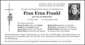 Traueranzeige Erna Frankl