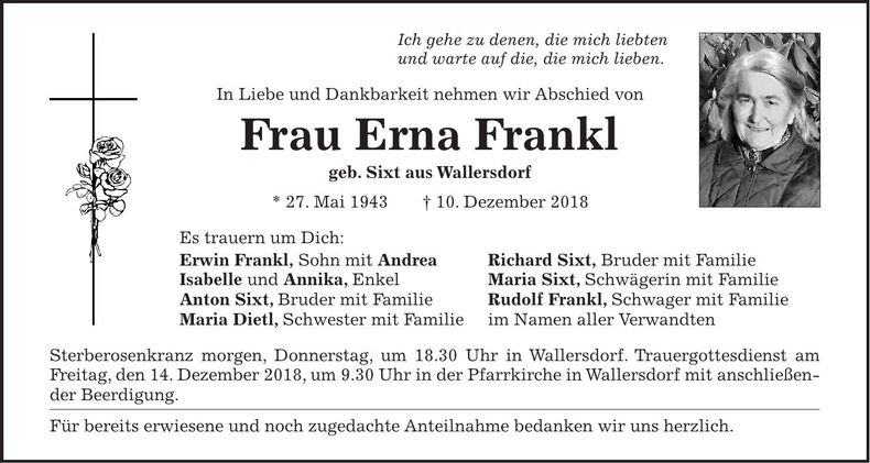 Traueranzeige Erna Frankl