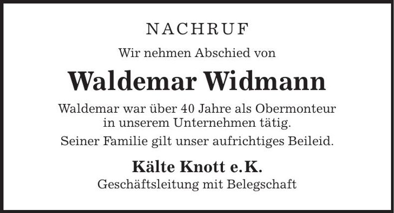 Traueranzeige Waldemar Widmann