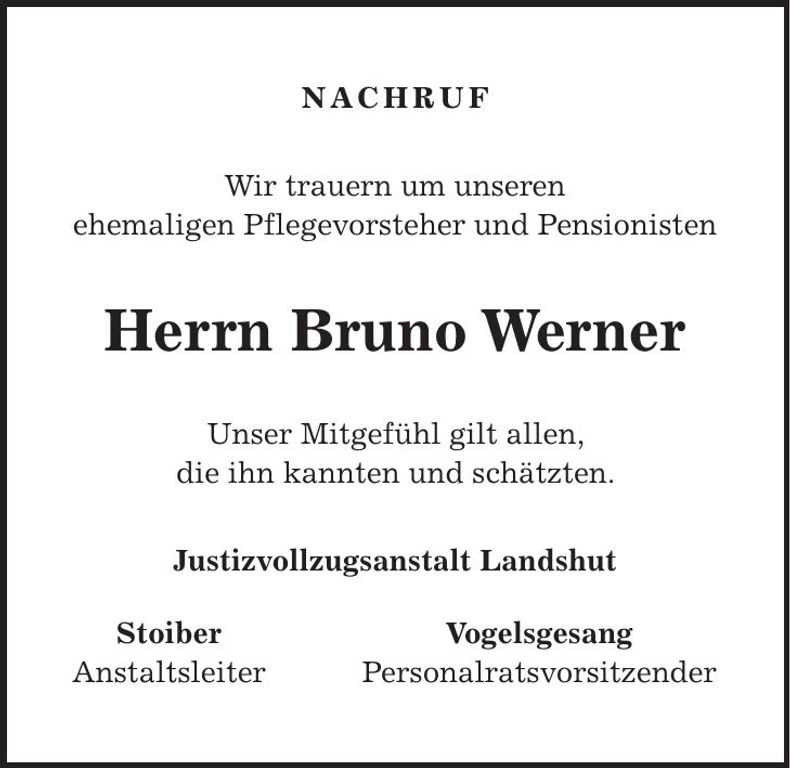 Traueranzeige Bruno Werner