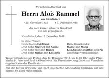 Traueranzeige Alois Rammel