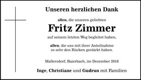 Traueranzeige Fritz Zimmer
