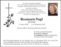 Traueranzeige Rosmarie Vogl