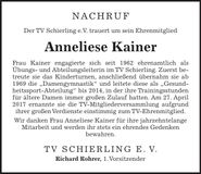 Traueranzeige Anneliese Kainer