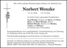 Traueranzeige Norbert Wenzke