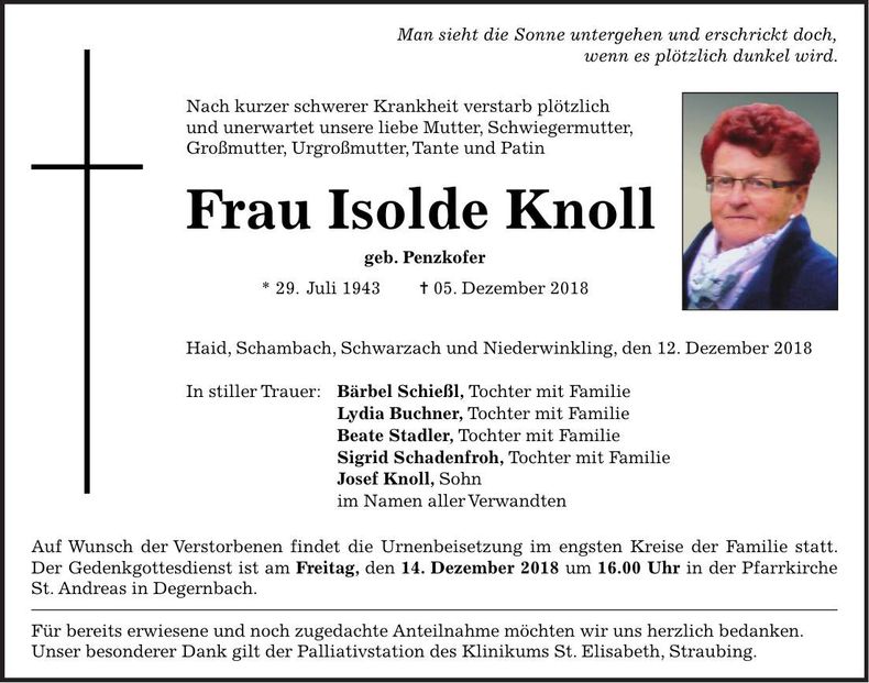 Traueranzeige Isolde Knoll