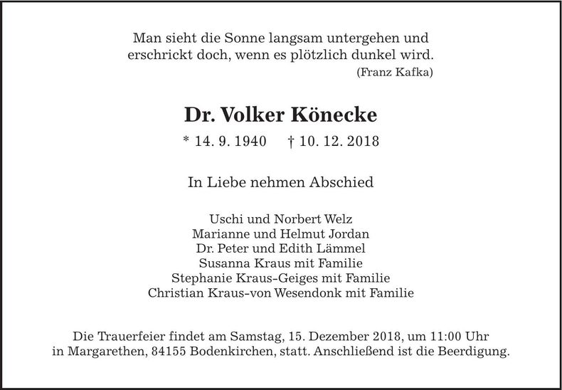 Traueranzeige Volker Dr. Könecke