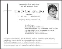 Traueranzeige Frieda Lachermeier
