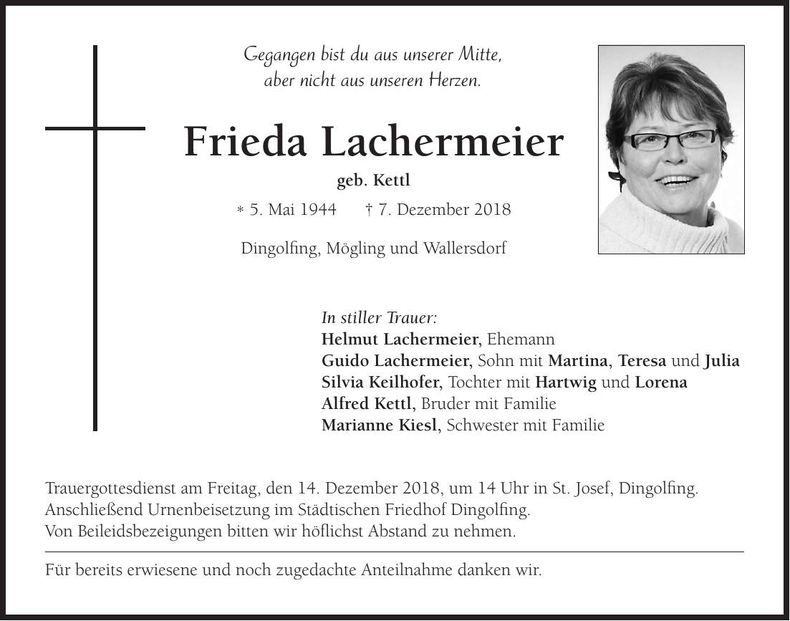 Traueranzeige Frieda Lachermeier