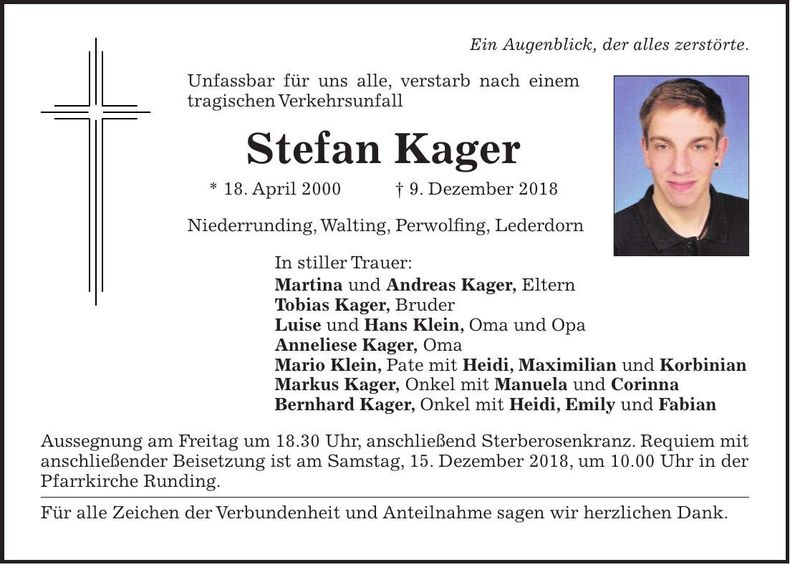 Traueranzeige Stefan Kager