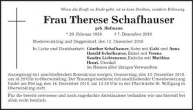 Traueranzeige Therese Schafhauser