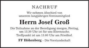 Traueranzeige Josef Groß