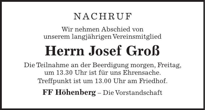Traueranzeige Josef Groß