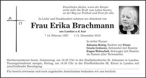 Traueranzeige Erika Brachmann