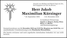 Traueranzeige Jakob Maximilian Kürzinger