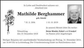Traueranzeige Mathilde Berghammer