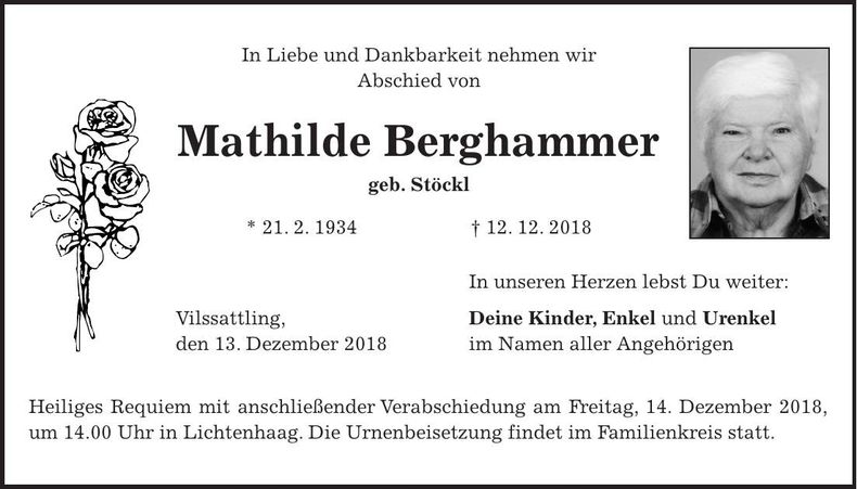 Traueranzeige Mathilde Berghammer