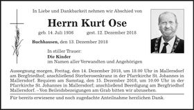 Traueranzeige Kurt Ose