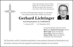 Traueranzeige Gerhard Lichtinger