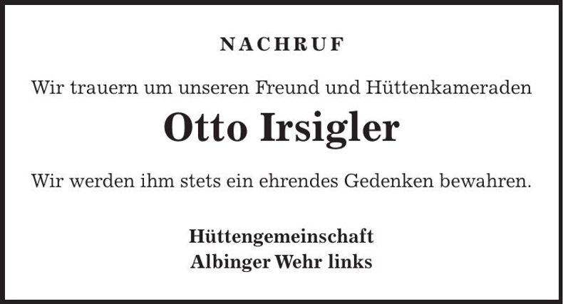 Traueranzeige Otto Irsigler