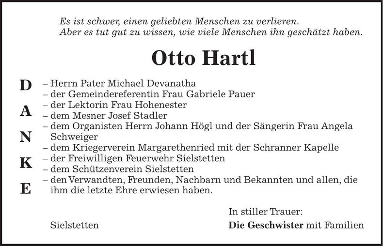 Traueranzeige Otto Hartl