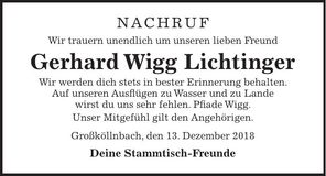 Traueranzeige Gerhard Lichtinger