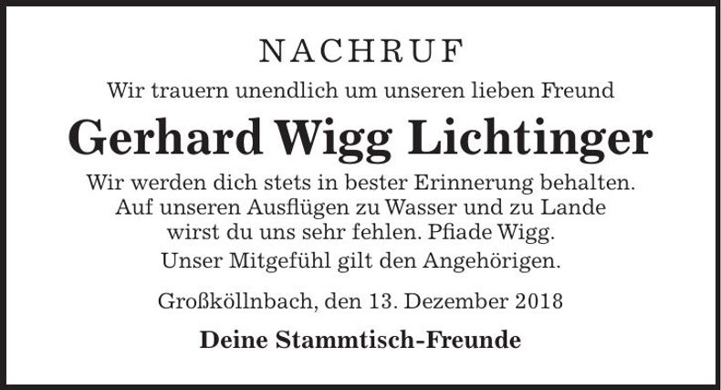 Traueranzeige Gerhard Lichtinger