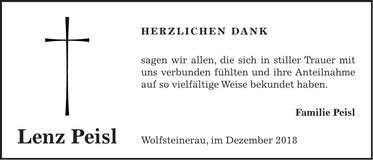 Traueranzeige Lenz Peisl