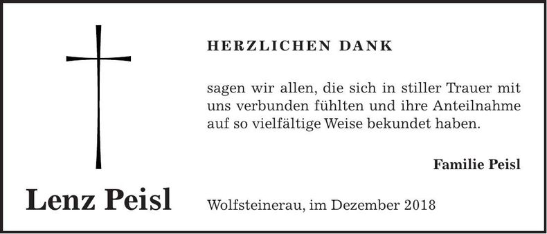 Traueranzeige Lenz Peisl