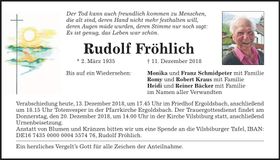 Traueranzeige Rudolf Fröhlich