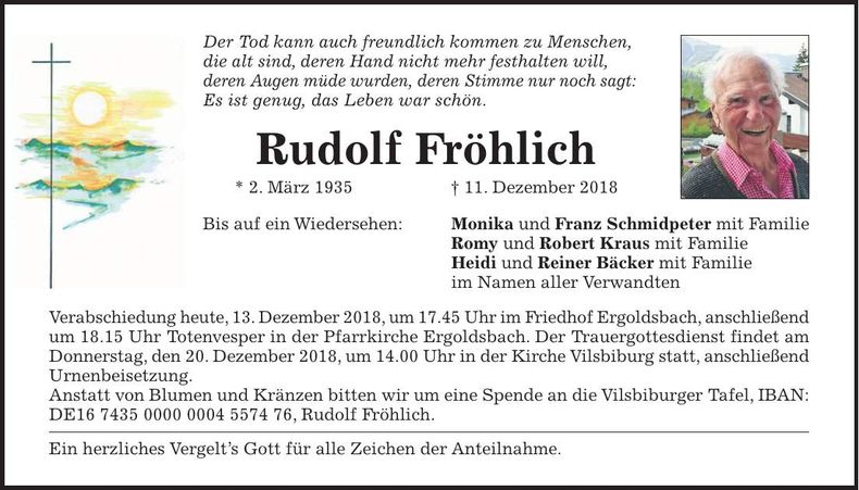 Traueranzeige Rudolf Fröhlich